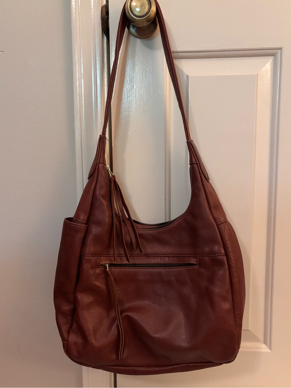 Classic Brown Pebbled Leather Shoulder Hobo Bag